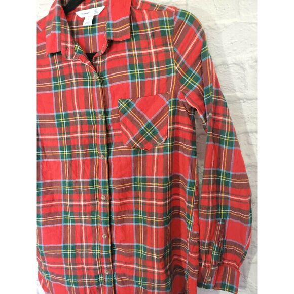 Old Navy Button Front S Womens Plaid Long Sleeve Collared Christmas Party Casual - Picture 2 of 4